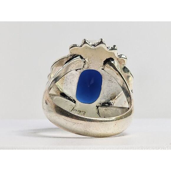 Vintage Stunning Handmade Costume Oval Blue Stone And Filigree Ring 8.75 - Picture 4 of 8